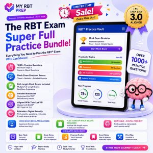 RBT Exam Super Full Practice Bundle Digital + Printable– 1000+ Real Exam Style Practice Questions with Detailed Rationales (Task List 3.0) + Full Length Mock Exams, Workbook + (New) Exam Simulator Practice App Access & More