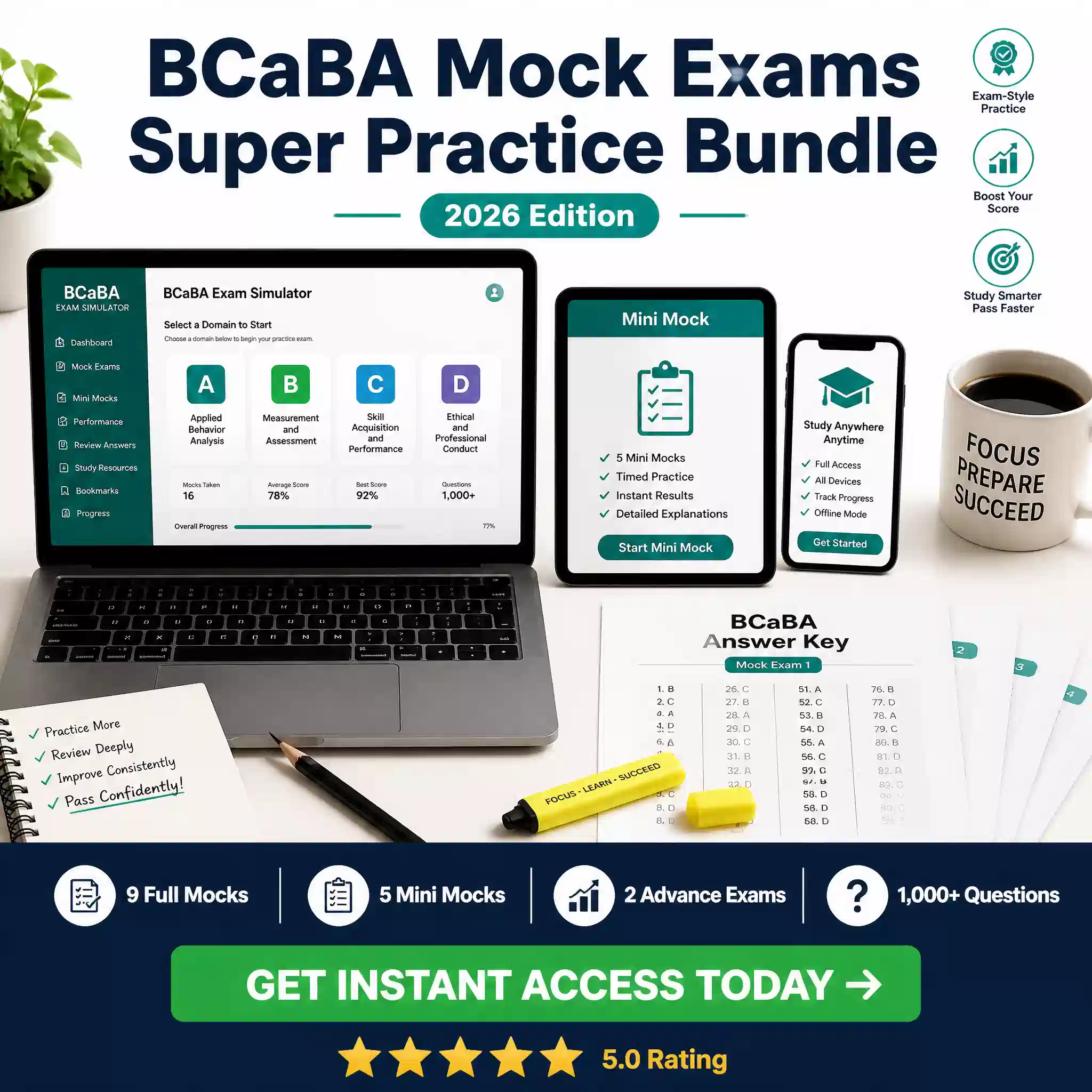 BCaBA Mock Exams Super Practice Bundle (2026 Edition) – 9x Full Length Mock Exams, 5x Additional Mock Mini Exams 2x Advance Mocks (Exam Ready Practice Bundle)
